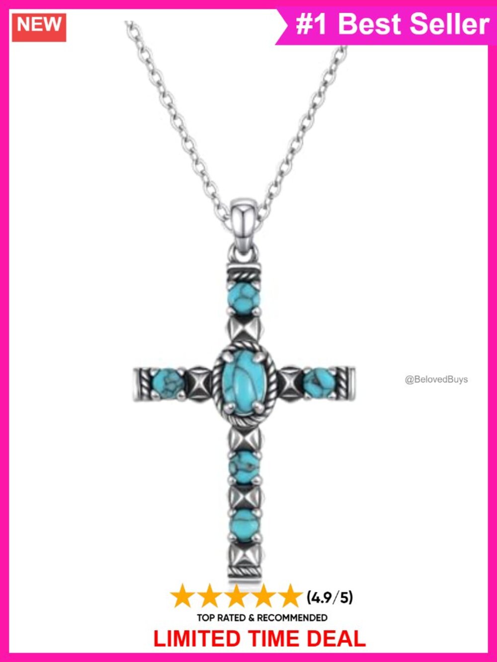 Sterling Silver Turquoise Cross Pendant Necklace 925 Western Jewelry